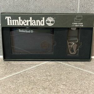 Timberland ID Card Case Wallet and Key Ring FOB Gift Boxed Set new blue green